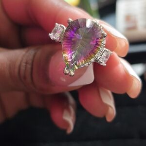 Mystic Teardrop Crystal Sterling Silver Ring - Purple & Gold Hues
